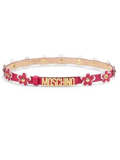 Moschino 3d Flower Logo Belt In Violet Pink