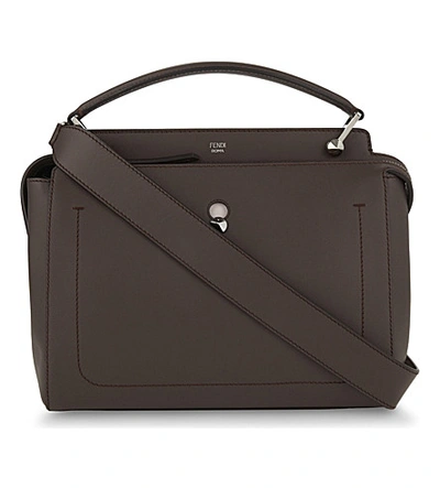 Fendi Dotcom Leather Shoulder Bag In Dark Brown