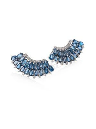 Shop Hueb Women's Mirage Diamond & London Blue Topaz Ear Crawlers