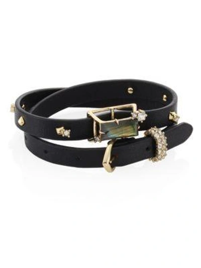 Shop Alexis Bittar Elements Geo Convertible Leather Wrap Bracelet/choker In Black