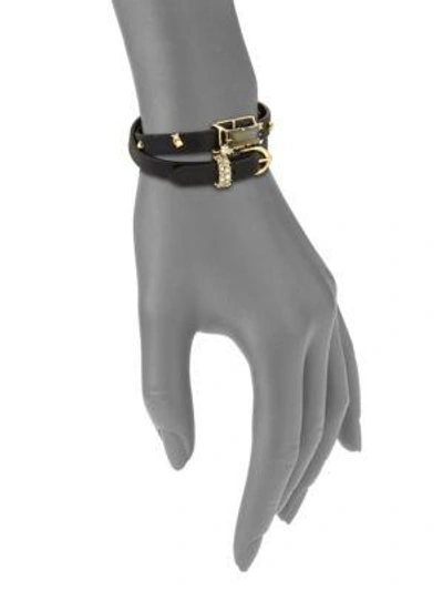 Shop Alexis Bittar Elements Geo Convertible Leather Wrap Bracelet/choker In Black