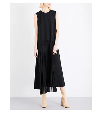 Maison Margiela Pleated Stretch-wool Midi Dress In Black