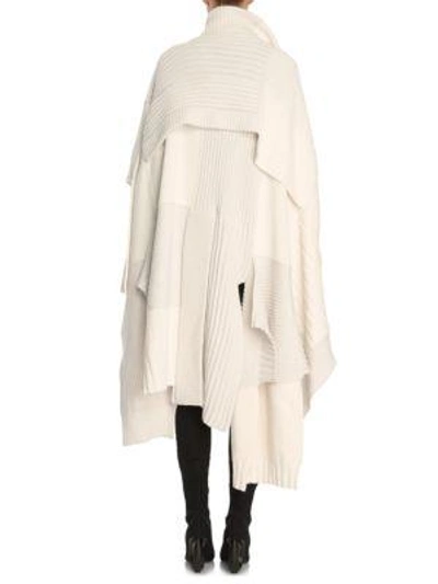 Shop Burberry Wool & Cashmere Patchwork Poncho In Natural White