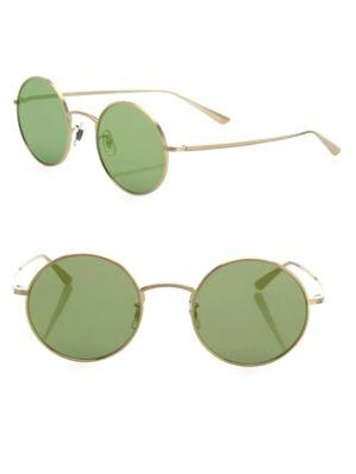 Shop Oliver Peoples The Row For  After Midnight 49mm Mirrored Round Sunglasses In Green