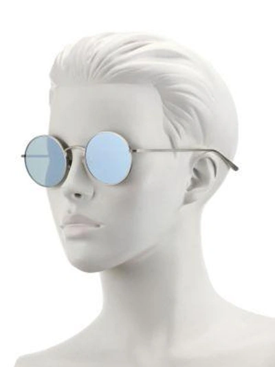 Shop Oliver Peoples The Row For  After Midnight 49mm Mirrored Round Sunglasses In Silver