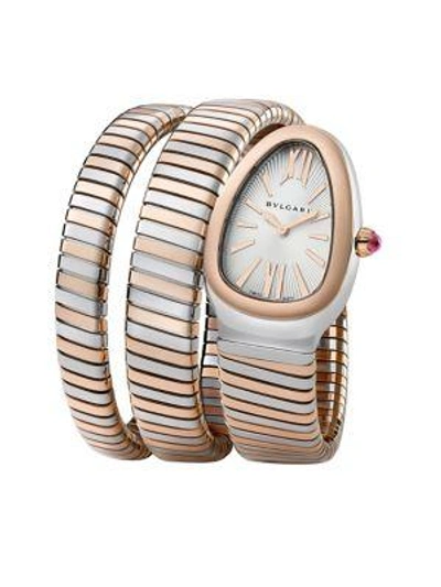 Shop Bvlgari Women's Serpenti Tubogas Rose Gold & Stainless Steel Double Twist Watch