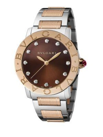 Shop Bvlgari Rose Gold, Stainless Steel & Diamond Bracelet Watch