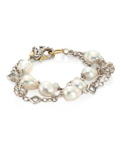 Shop John Hardy Legends Naga 10mm White Baroque Pearl & White Moonstone Triple Row Bracelet In Silver-multi