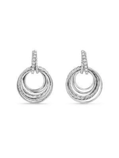 Shop David Yurman Women's Crossover Drop Earrings With Diamonds In Silver
