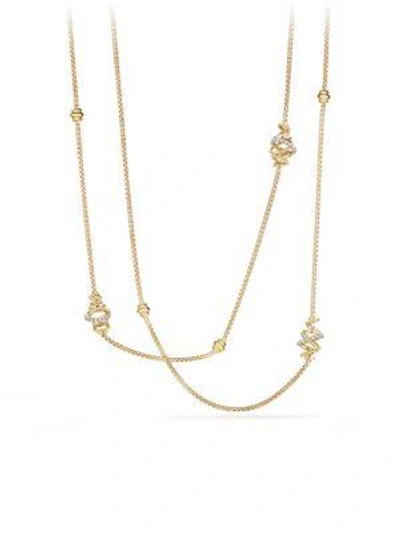 Shop David Yurman Women's Crossover Station Necklace With Diamonds In 18k Yellow Gold