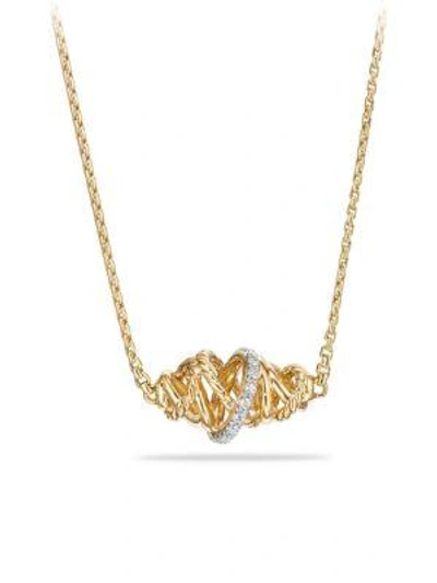 Shop David Yurman Crossover Single Station Necklace With Diamonds In 18k Yellow Gold