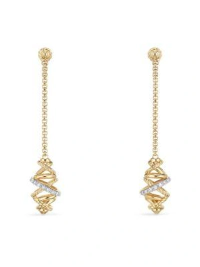 Shop David Yurman Crossover Chain Drop Earrings With Diamonds In 18k Gold