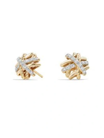 Shop David Yurman Women's Crossover Earrings With Diamonds In 18k Gold