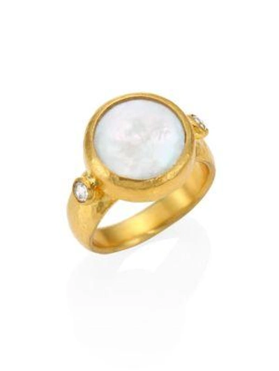 Shop Gurhan Women's Lentil Diamond, 13mm Biwa Coin Pearl & 24k Yellow Gold Ring