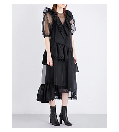 Simone Rocha Ruffle Silk Dress In Black