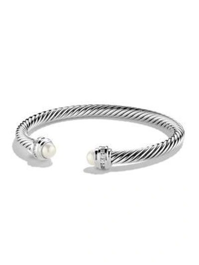 Shop David Yurman Cable Classics Bracelet With Pearls & Diamonds In Silver
