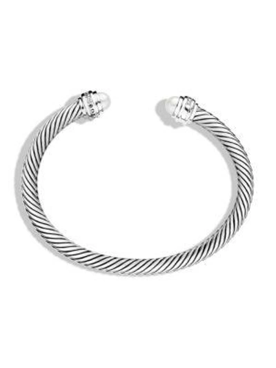 Shop David Yurman Cable Classics Bracelet With Pearls & Diamonds In Silver