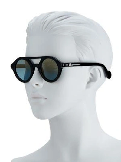 Shop Moncler 47mm Round Mirrored Sunglasses In Black-blue