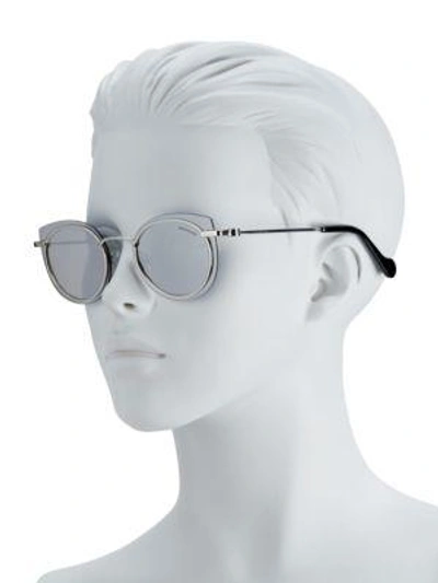 Shop Moncler 56mm Laser-cut Mirrored Cat Eye Sunglasses In Grey