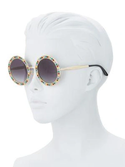 Shop Dolce & Gabbana 51mm Crystal-trim Round Sunglasses In Black