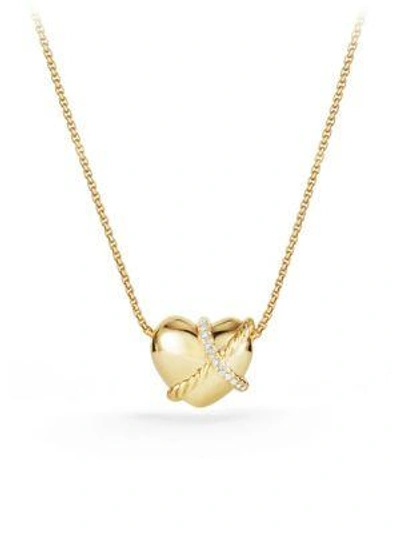 Shop David Yurman Le Petit Coeur Sculpted Heart Chain Necklace With Diamonds In 18k Gold