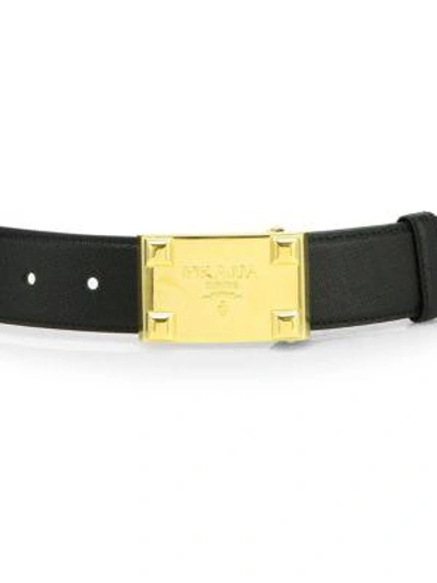 Shop Prada Saffiano Logo Plaque Belt In Black