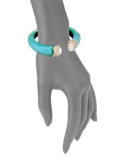 Shop Alexis Bittar Medium Open Lucite & Faux Pearl Cuff In Turquoise