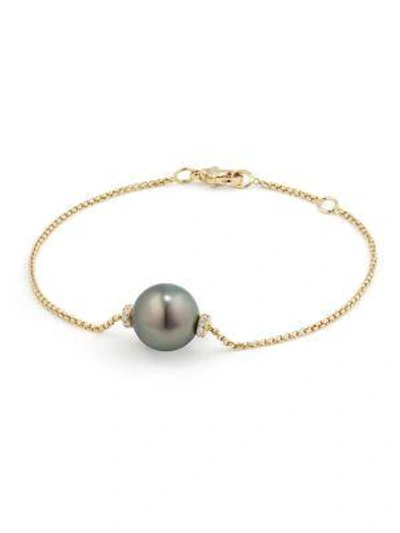 Shop David Yurman Solari Single Station Bracelet In 18k Gold With Diamonds And Tahitian Grey Pearl In Gold-pearl