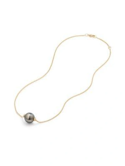Shop David Yurman Solari 12mm Tahitian Grey Pearl Necklace With Diamonds In 18k Gold