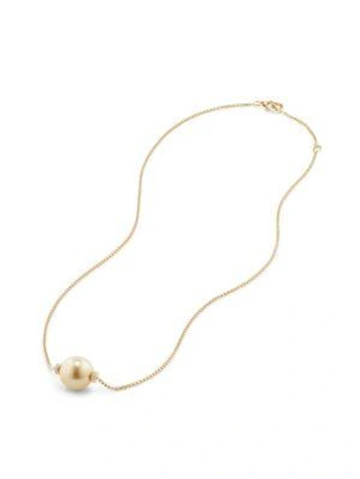 Shop David Yurman Solari 12mm Golden Pearl Necklace With Diamonds In 18k Gold