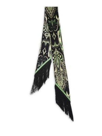 Shop Rockins Prickly Paisley Classic Fringed Silk Scarf In Green-black