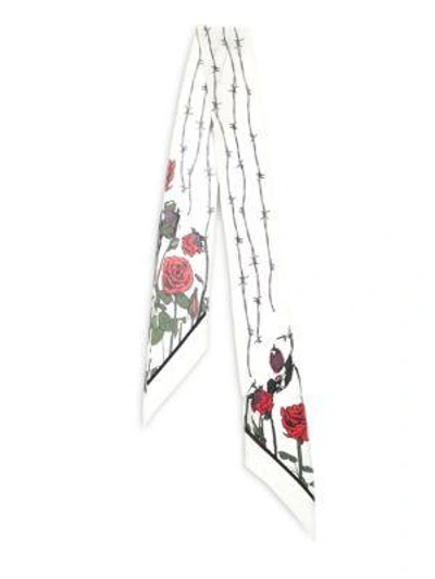 Shop Rockins Roses Super Skinny Silk Scarf In White-multi