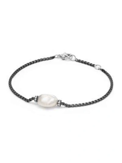 Shop David Yurman Solari Pearl Single Station Bracelet With Diamonds And Pearl In Darkened Silver