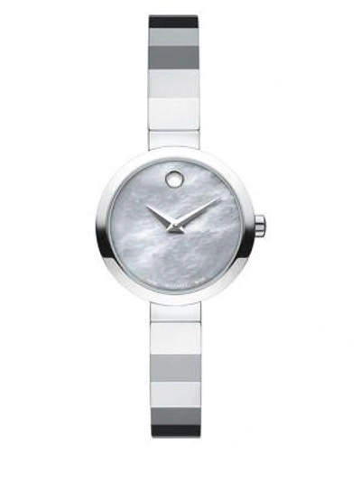 Shop Movado Novella Grey Mother-of-pearl & Stainless Steel Bracelet Watch In Silver