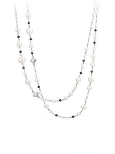 Shop David Yurman Oceanica Pearl And Bead Link Necklace With Pearls And Black Spinel In Silver