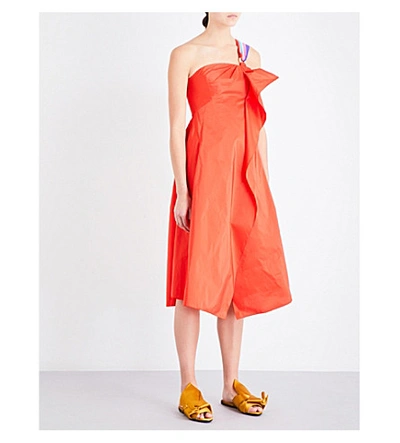 Shop Peter Pilotto Asymmetric-sleeve Taffeta Dress In Red