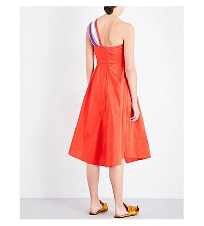 Shop Peter Pilotto Asymmetric-sleeve Taffeta Dress In Red