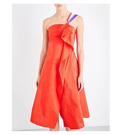 Shop Peter Pilotto Asymmetric-sleeve Taffeta Dress In Red