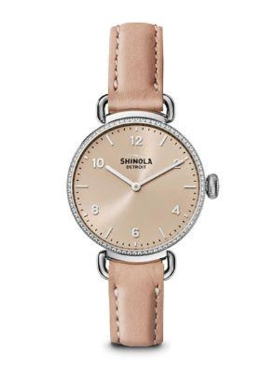 Shop Shinola The Canfield Diamond, Stainless Steel & Leather Strap Watch In Pink