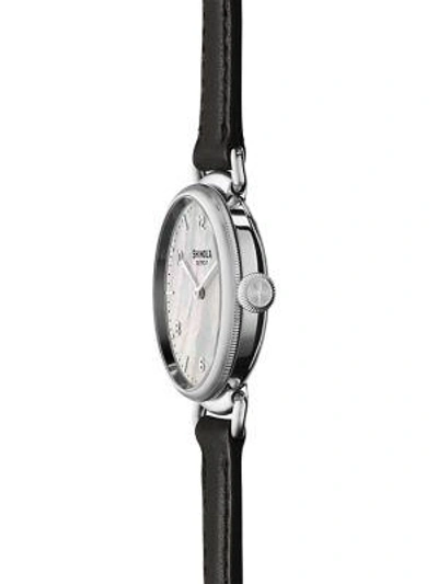 Shop Shinola The Canfield Mother-of-pearl, Stainless Steel & Leather Strap Watch In Black