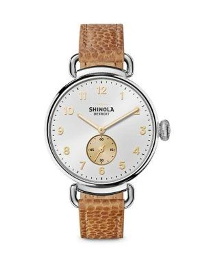 Shop Shinola The Canfield Stainless Steel & Leather Strap Watch In Cognac