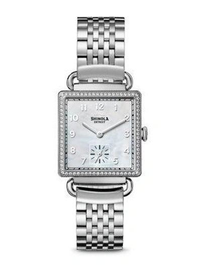 Shop Shinola The Cass Diamond, Mother-of-pearl & Stainless Steel Bracelet Watch In Silver