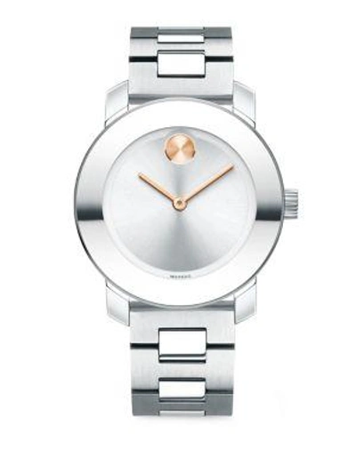 Shop Movado Bold Reflective Stainless Steel Bracelet Watch In Silver