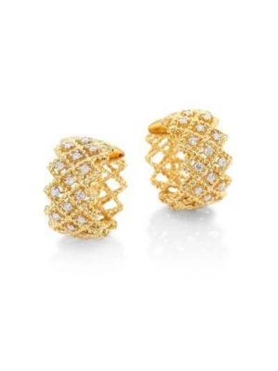 Shop Roberto Coin New Barocco Diamond & 18k Yellow Gold Hoop Earrings/0.7"