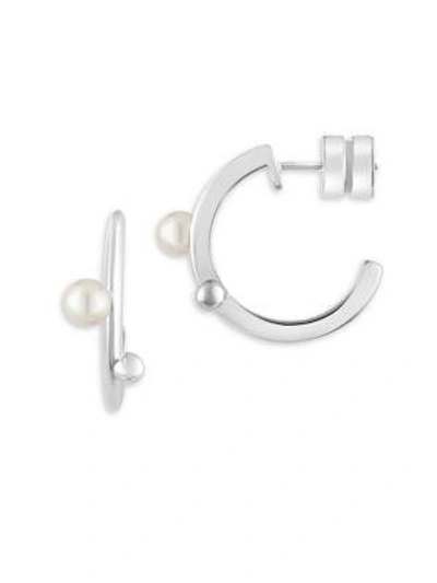 Shop Majorica 4mm White Pearl And Sterling Silver Hoop Earrings