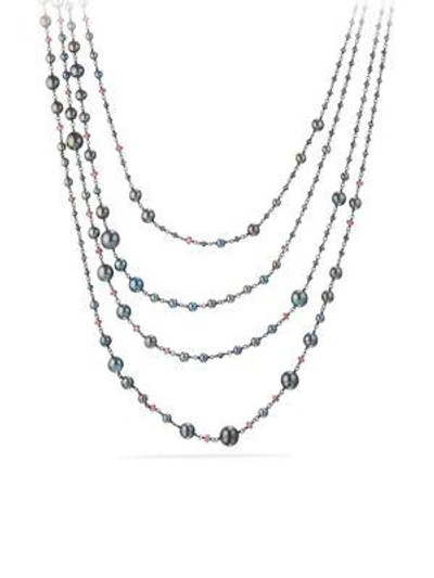 Shop David Yurman Oceanica Pearl And Bead Link Necklace With Grey Pearls And Hematine In Silver