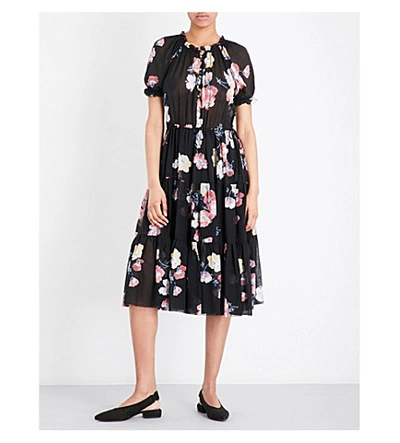 Shop Ulla Johnson Carmen Floral-print Silk-chiffon Midi Dress In Noir