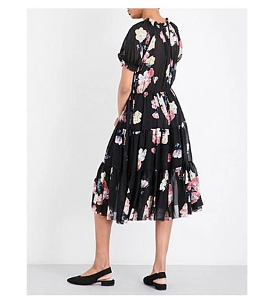 Shop Ulla Johnson Carmen Floral-print Silk-chiffon Midi Dress In Noir