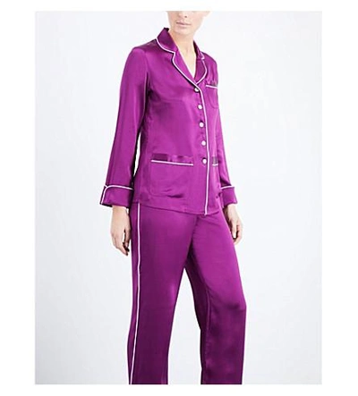 Shop Olivia Von Halle Coco Silk-satin Pyjama Set In Plum