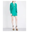 Balmain Lace-up Belted Batwing Dress, Emerald Green In Emeraude